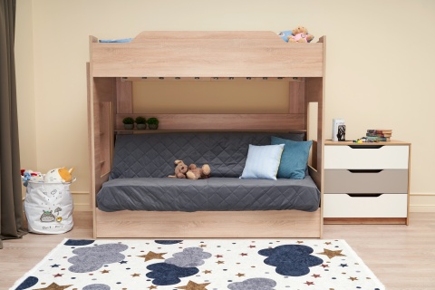 Двухъярусная кровать с диван-кроватью велюр серый / дуб сонома