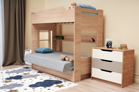 Двухъярусная кровать с диван-кроватью серый / дуб сонома