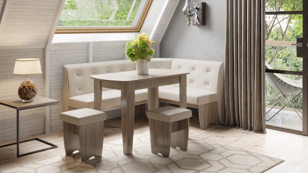 Кухонный уголок «Барселона» Дуб Сонома Трюфель/Кожзам Бежевый